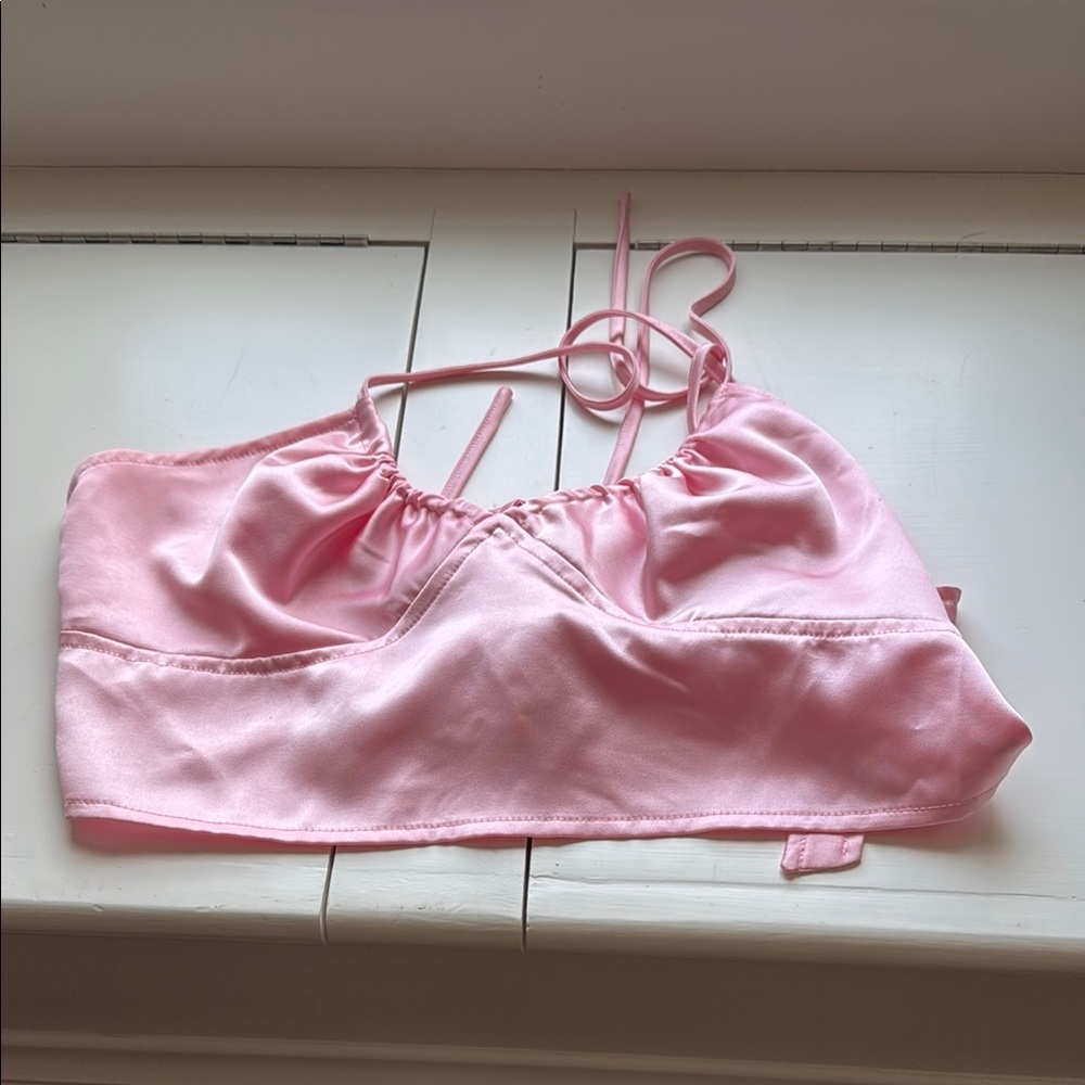 Pink Satin Halter Crop Top